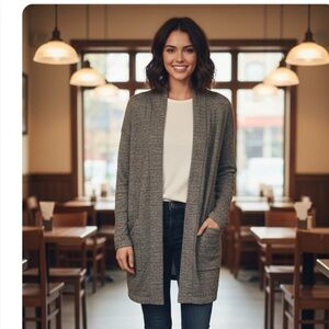 Eileen Fisher Organic Cotton Shawl‎ High Collar Cardigan Gray Moon  XL